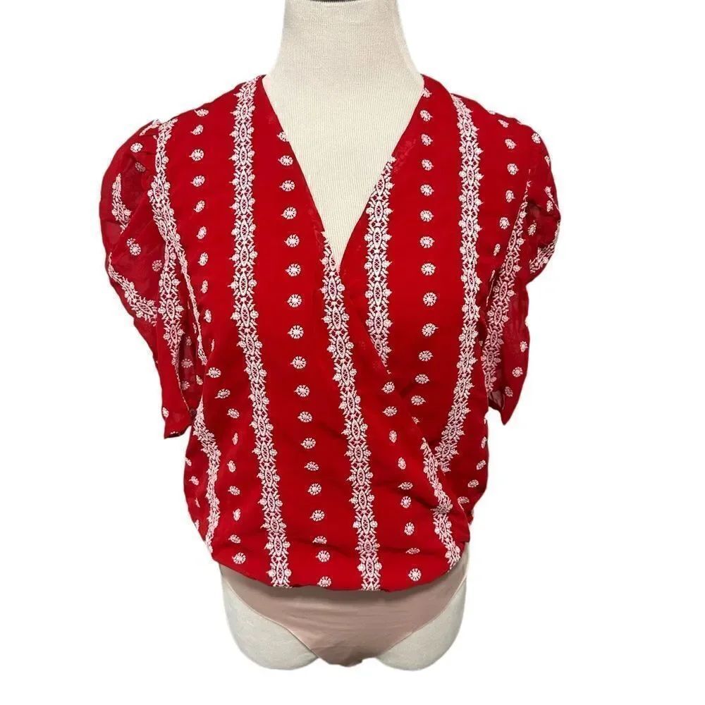 New! Strut & Bolt Red and White Surplice Bodysuit Sz M